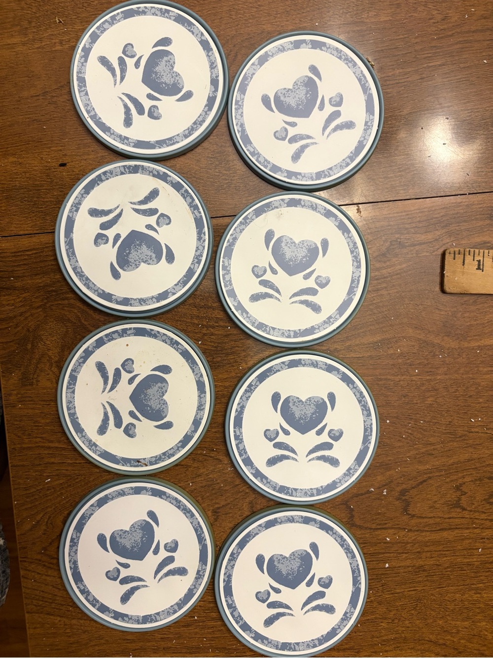 Blue Floral Heart Ceramic Coasters - Set of 8